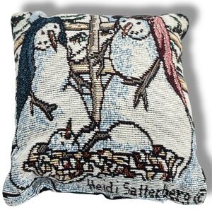 Vintage Heidi Satterberg Snowman Nativity Christmas Tapestry Pillow 6x6.25"